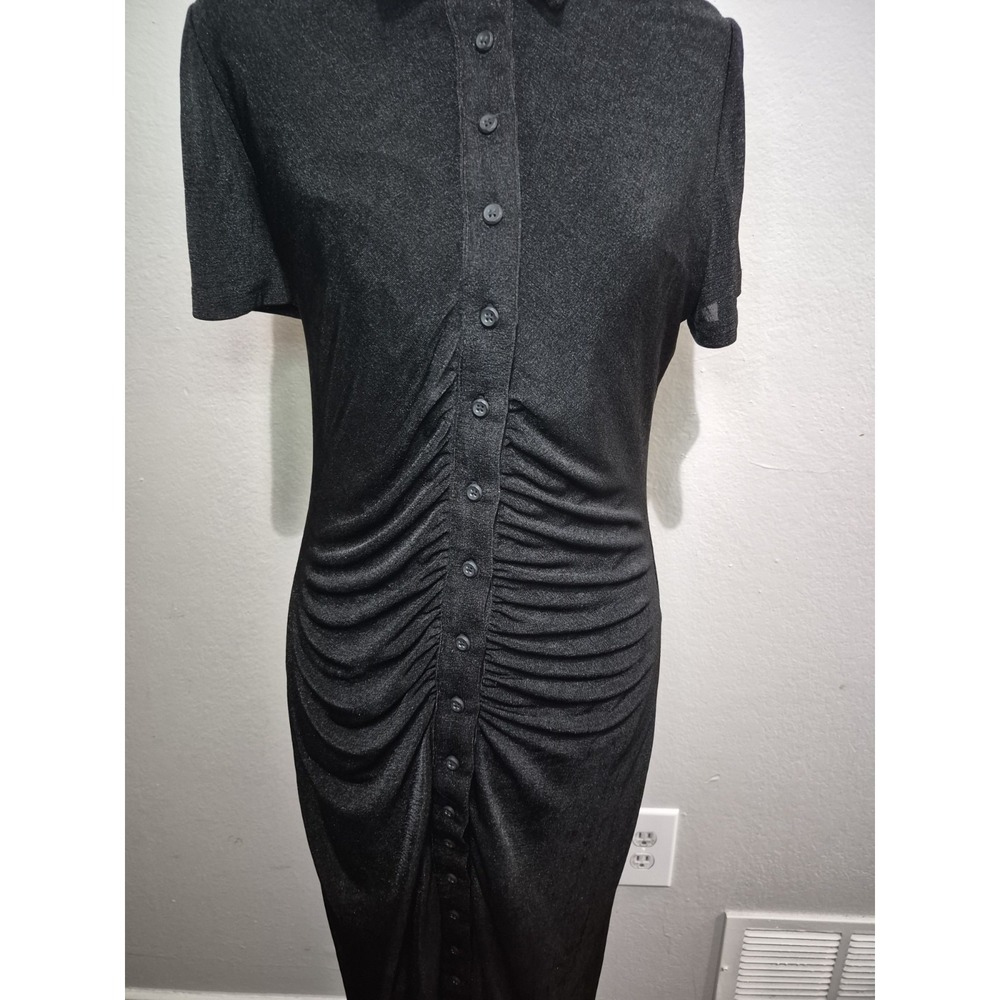 Fashion Nova Ruched Maxi Dress Sz XL Black Short Sleeve Button-Down Whimsigoth - Picture 3 of 6
